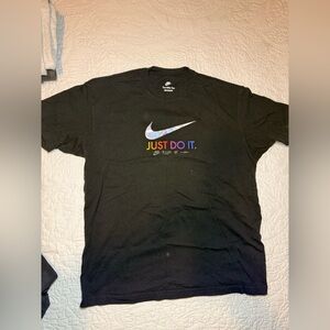 Nike Black Short Sleeve Tee with Multicolor 'Just Do It.' Swoosh
